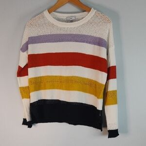 FATE Colorful Striped Crew Neck Knitted Long sleeve Sweater Top Size XS Casual